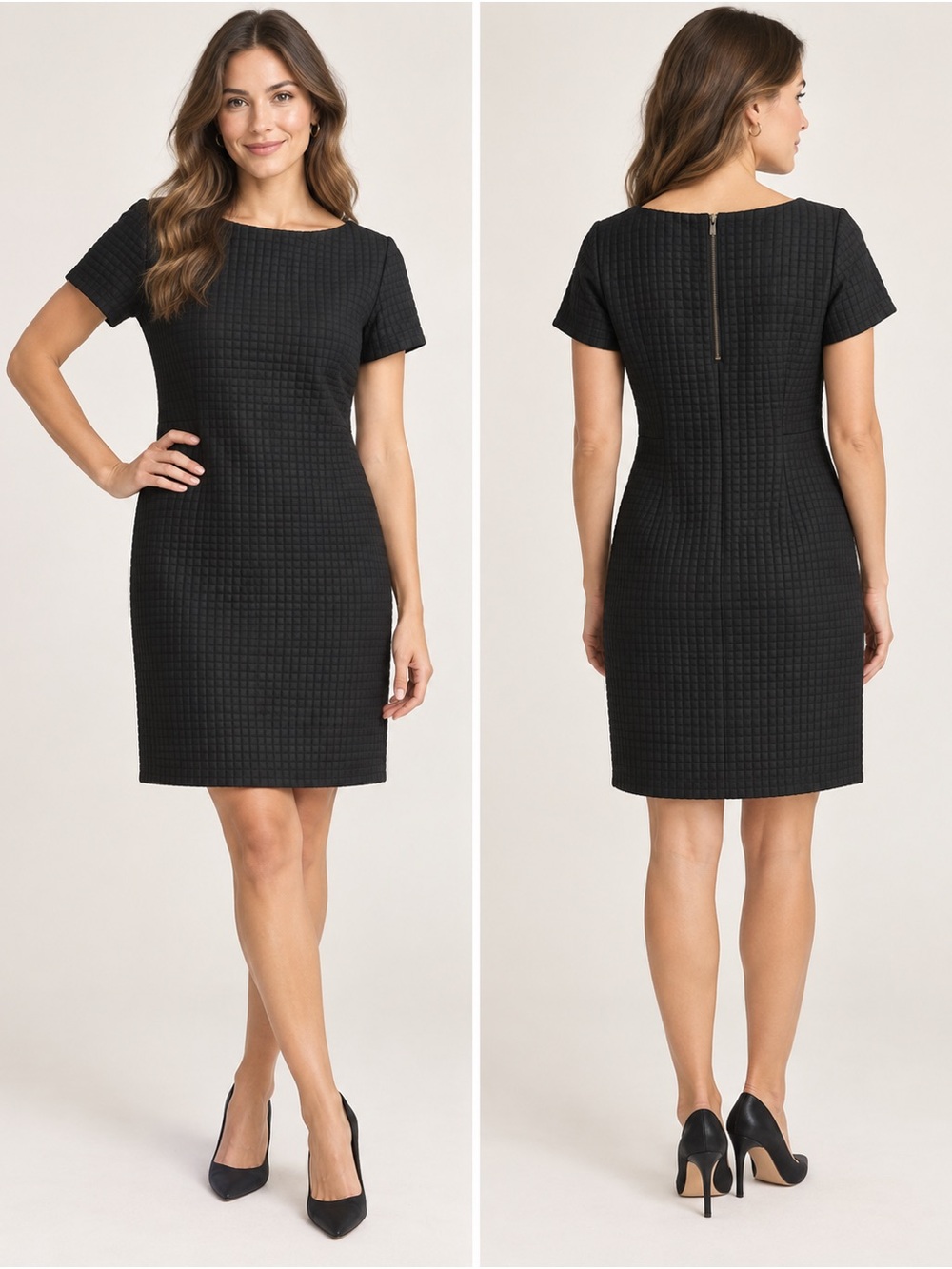 Banana Republic Black Textured Sheath Dress Size 8 Short Sleeve Work Office